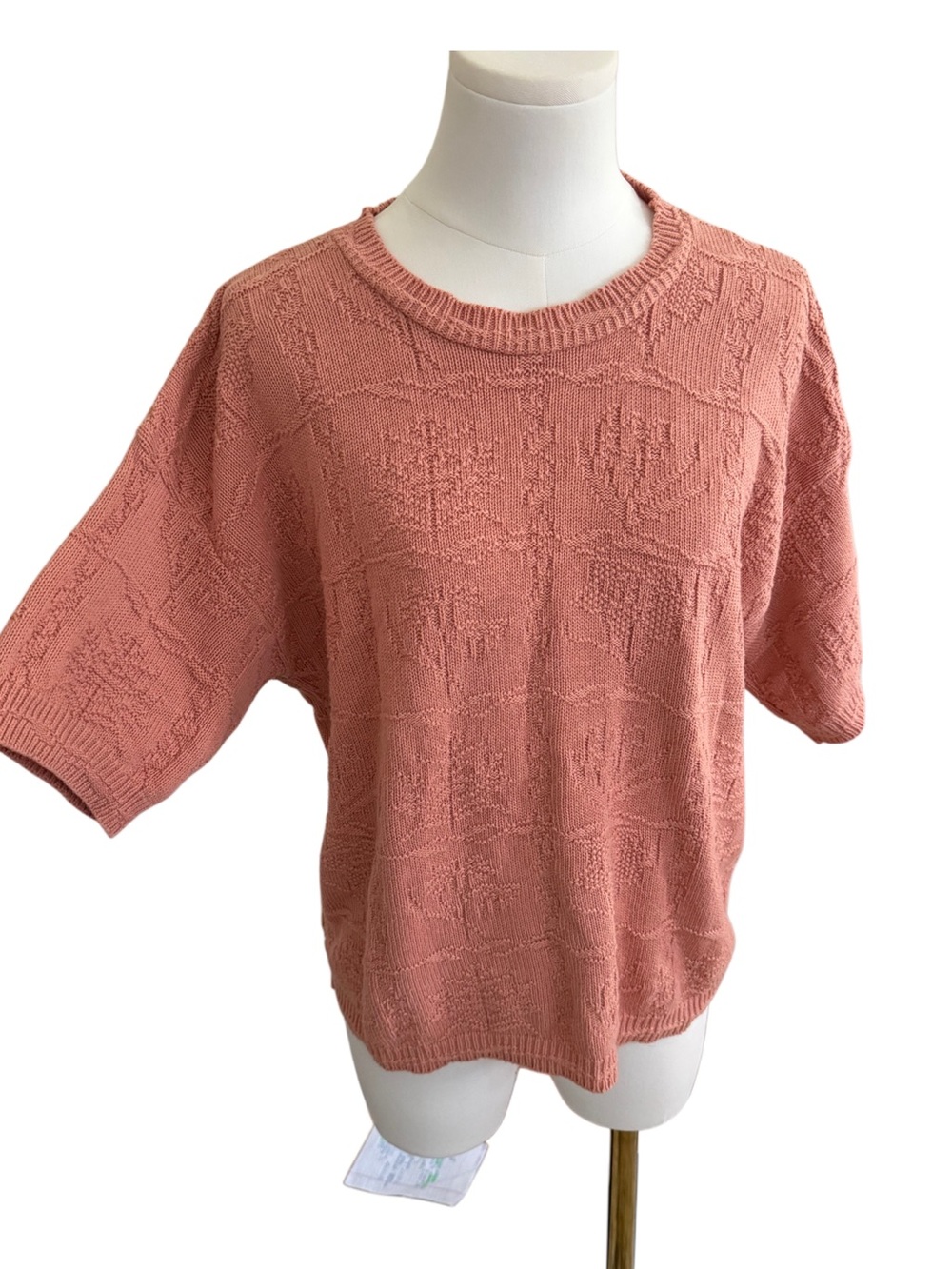 Vintage Cottagecore Romantic Textured Short Sleeve Top Dusty Rose 100% Cotton
